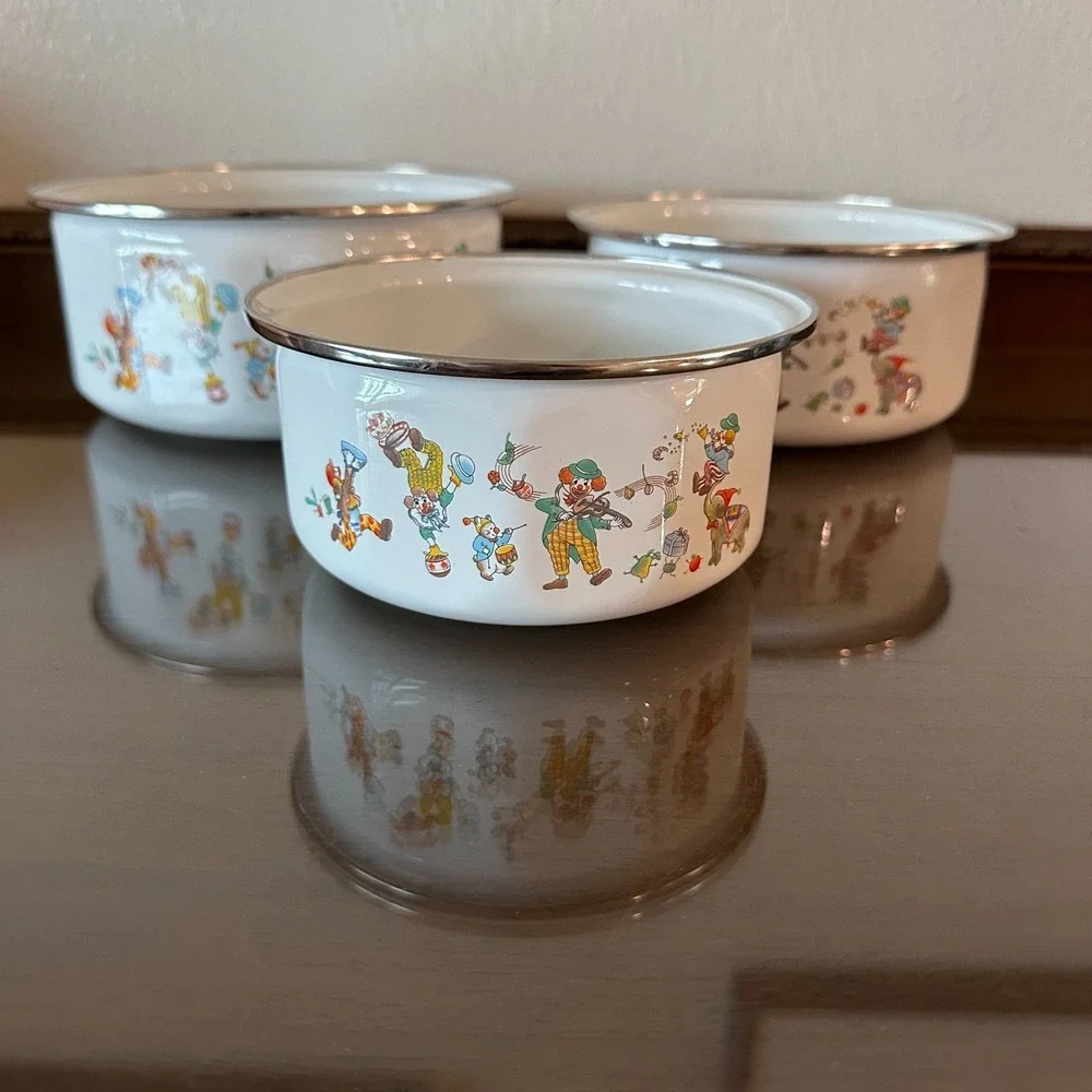 Vintage Enamelware‎ Cooking Pierrot Clown Bowl 3 Piece Set